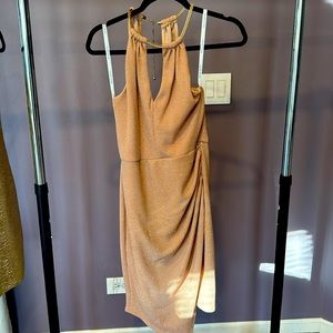 Nude/gold sparkle halter chain cocktail dress